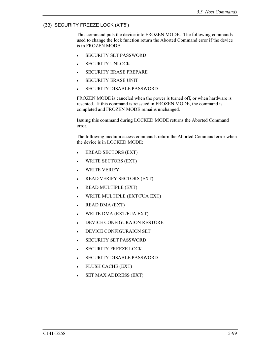 Fujitsu MHW2040AC, MHW2060AC manual Security Freeze Lock X’F5’ 