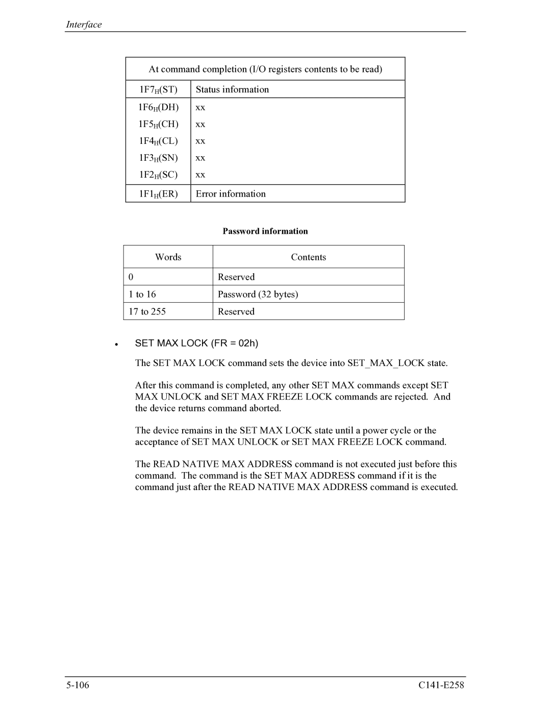 Fujitsu MHW2060AC, MHW2040AC manual SET MAX Lock FR = 02h 