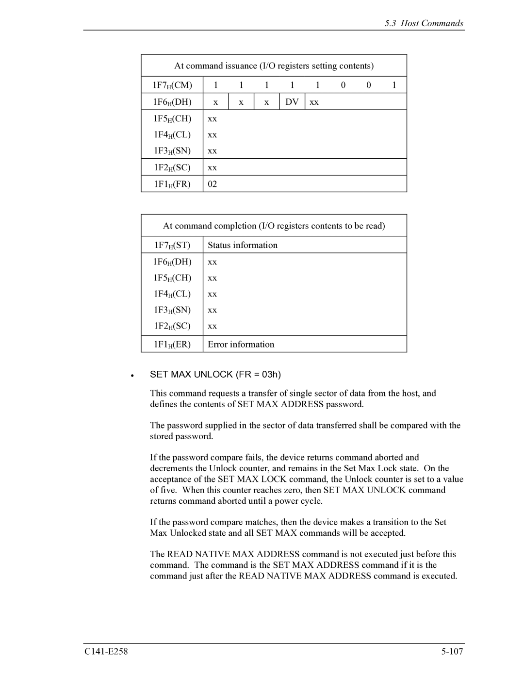 Fujitsu MHW2040AC, MHW2060AC manual SET MAX Unlock FR = 03h 