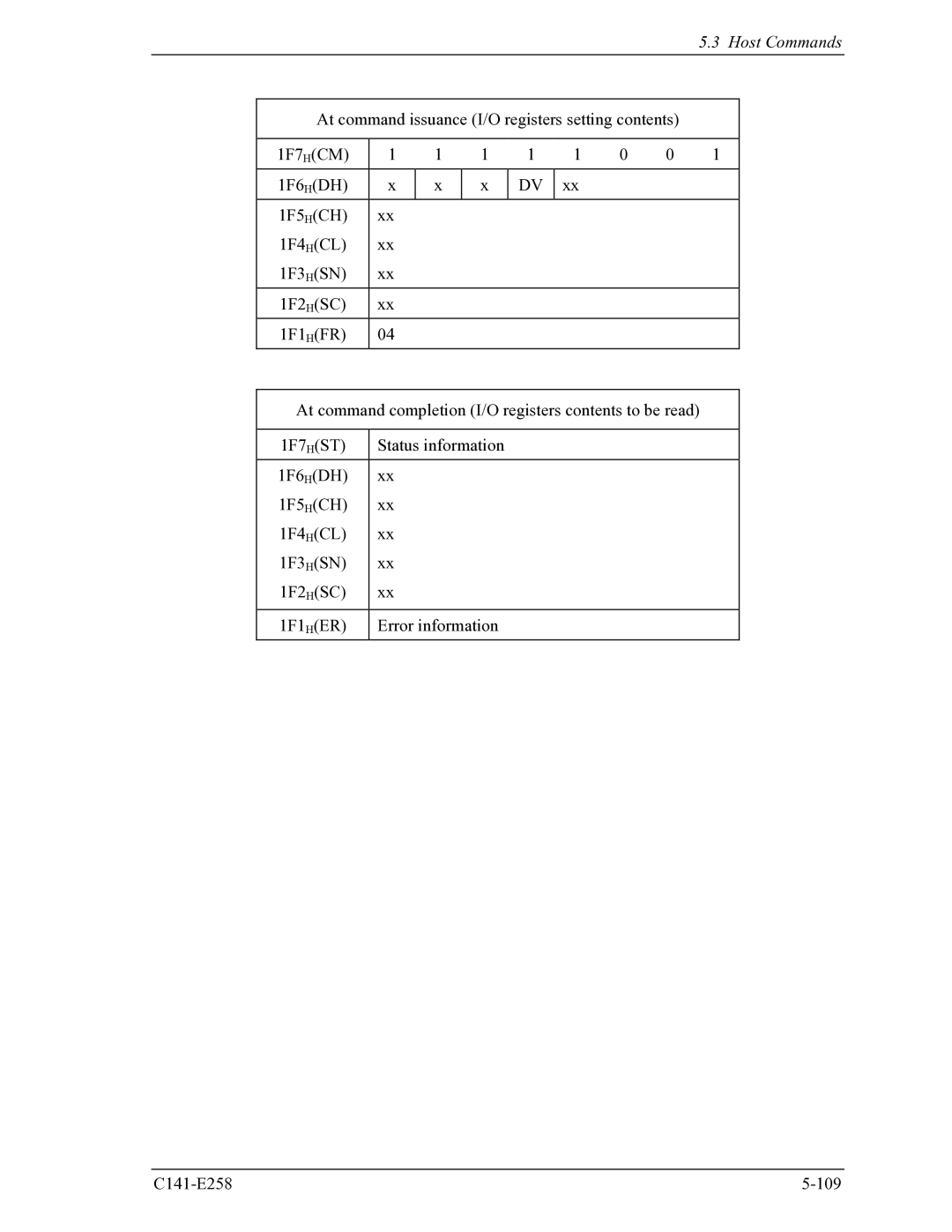 Fujitsu MHW2040AC, MHW2060AC manual Host Commands 