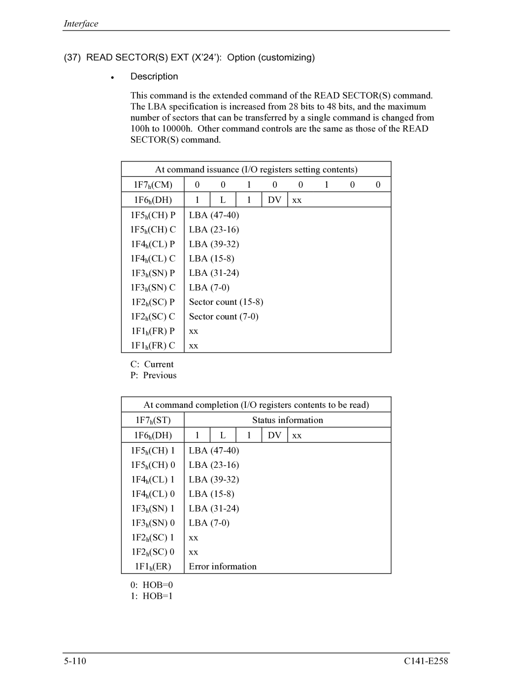 Fujitsu MHW2060AC, MHW2040AC manual Read Sectors EXT X’24’ Option customizing Description 