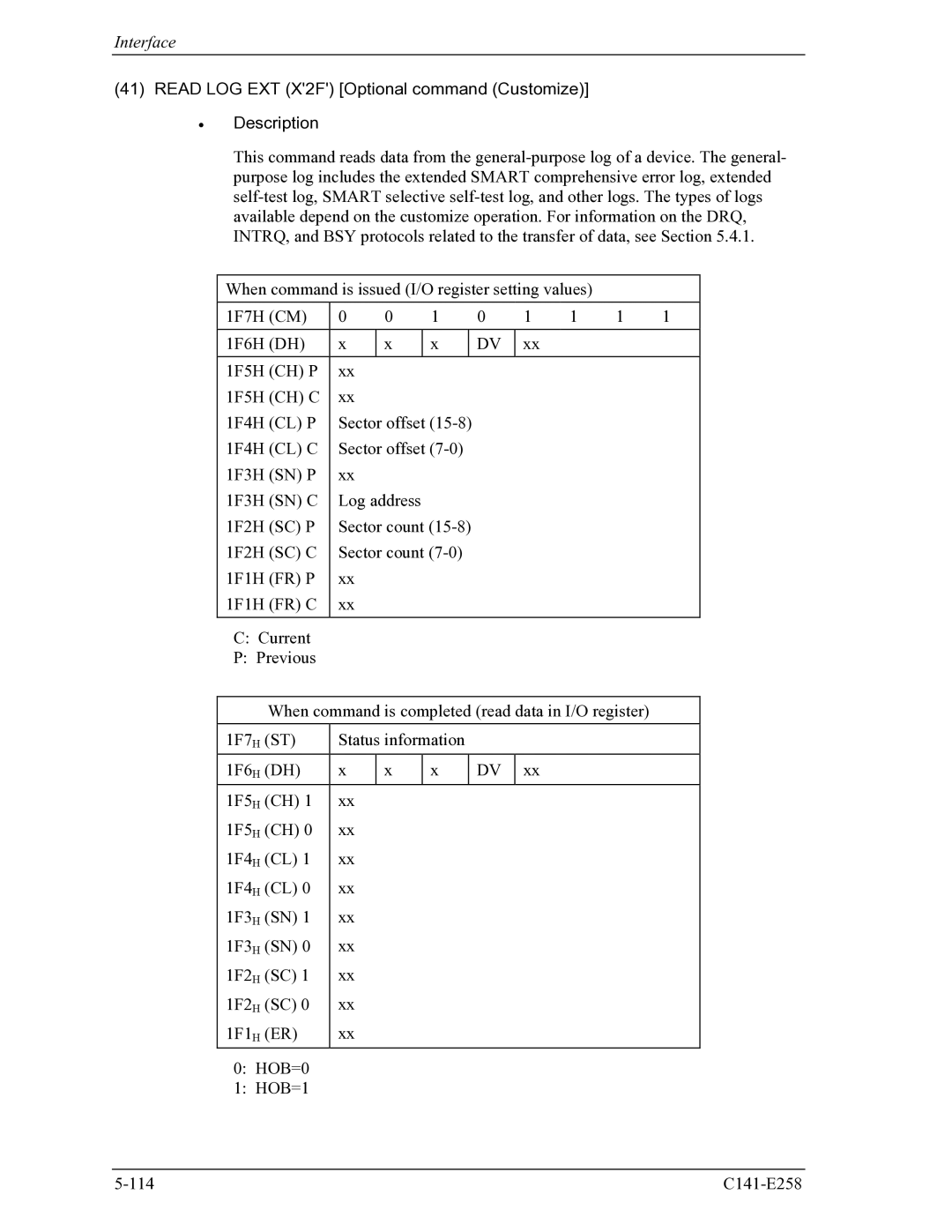 Fujitsu MHW2060AC, MHW2040AC manual Read LOG EXT X2F Optional command Customize Description 