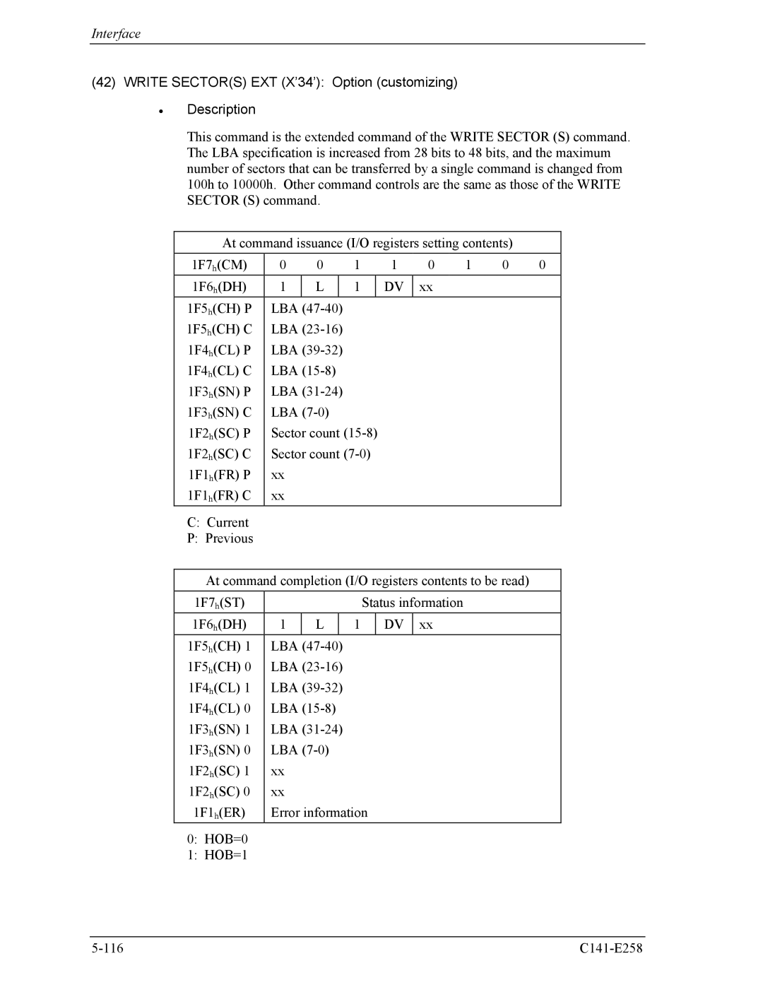 Fujitsu MHW2060AC, MHW2040AC manual Write Sectors EXT X’34’ Option customizing Description 