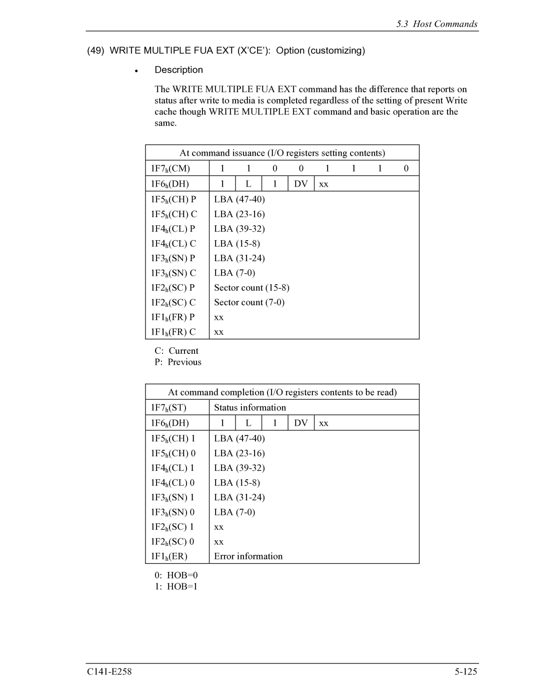 Fujitsu MHW2040AC, MHW2060AC manual Write Multiple FUA EXT X’CE’ Option customizing Description 