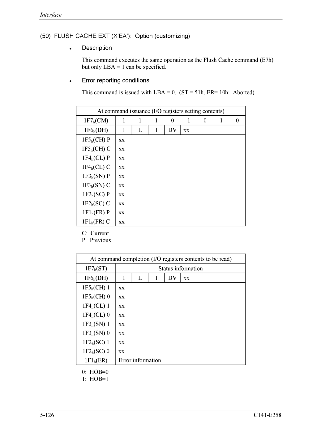 Fujitsu MHW2060AC, MHW2040AC manual Flush Cache EXT X’EA’ Option customizing Description, Error reporting conditions 