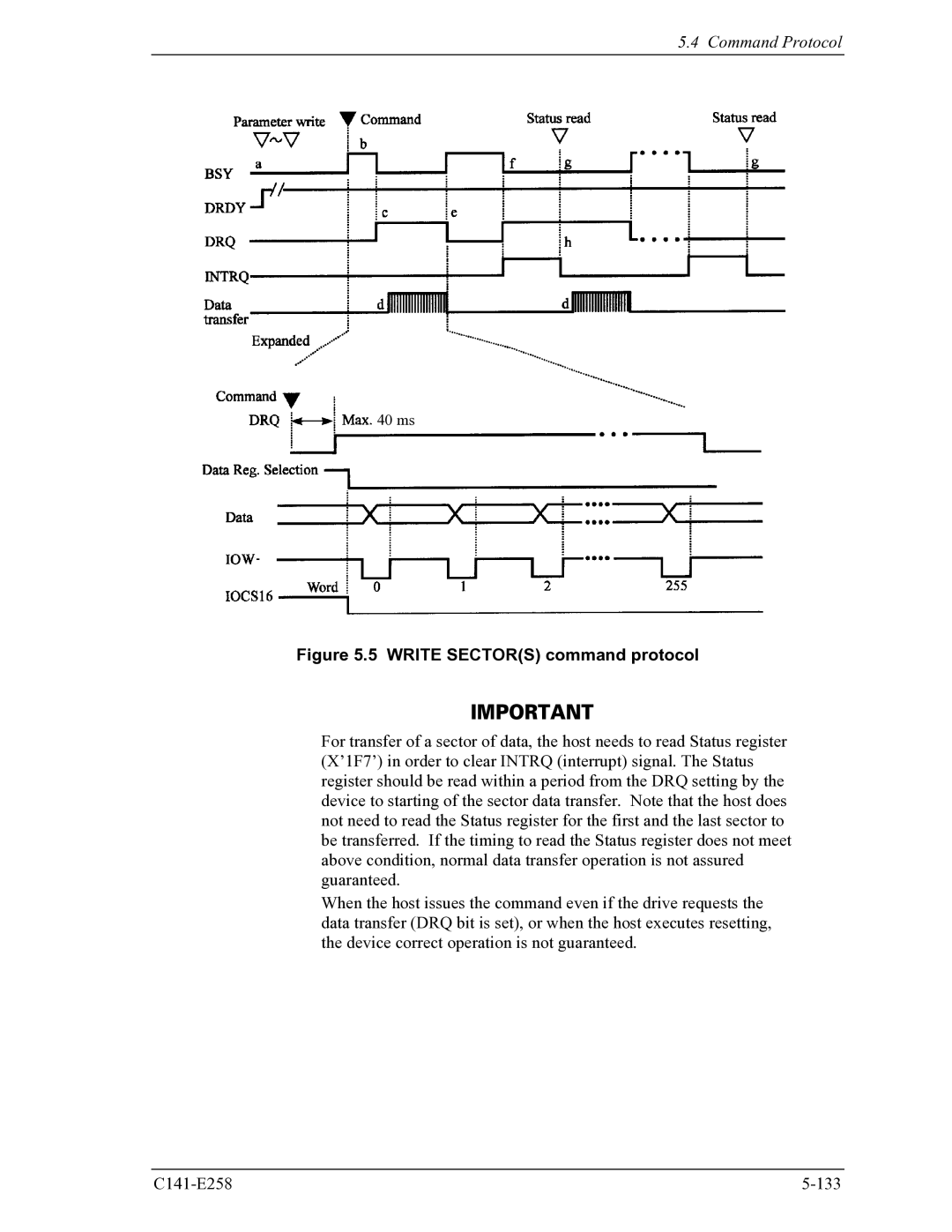 Fujitsu MHW2040AC, MHW2060AC manual Write Sectors command protocol 