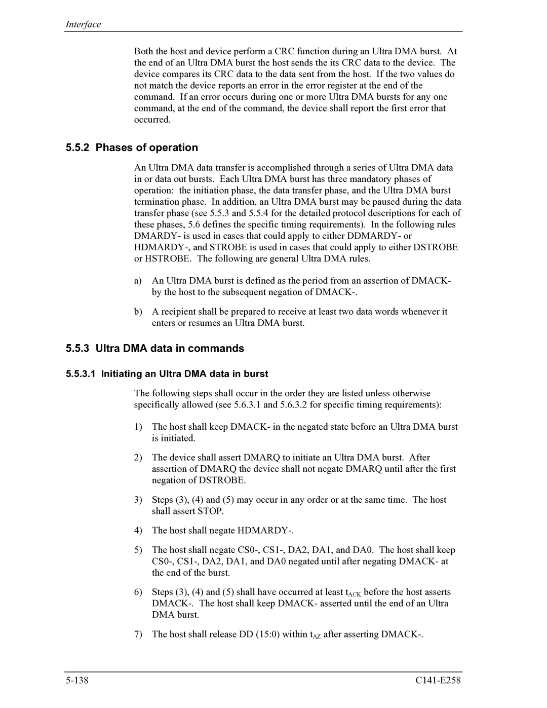 Fujitsu MHW2060AC, MHW2040AC manual Phases of operation, Ultra DMA data in commands, Initiating an Ultra DMA data in burst 