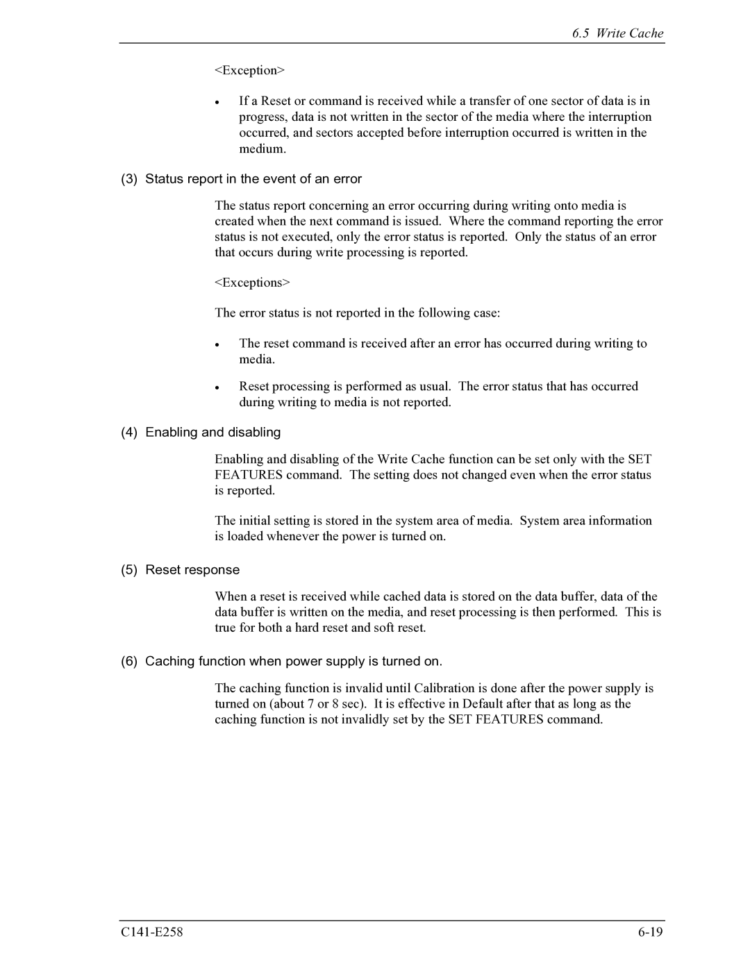 Fujitsu MHW2040AC, MHW2060AC manual Status report in the event of an error, Enabling and disabling, Reset response 