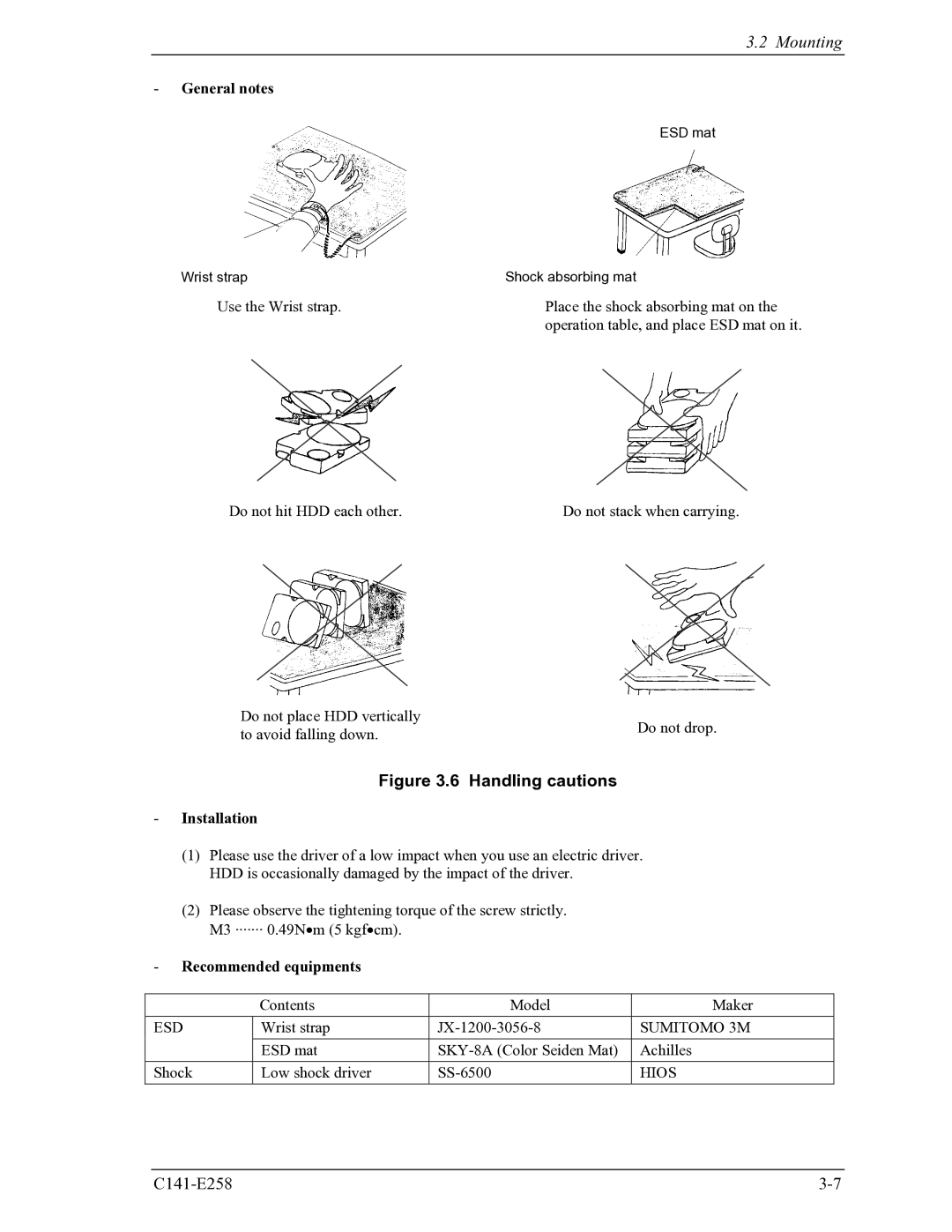 Fujitsu MHW2040AC, MHW2060AC manual Handling cautions 