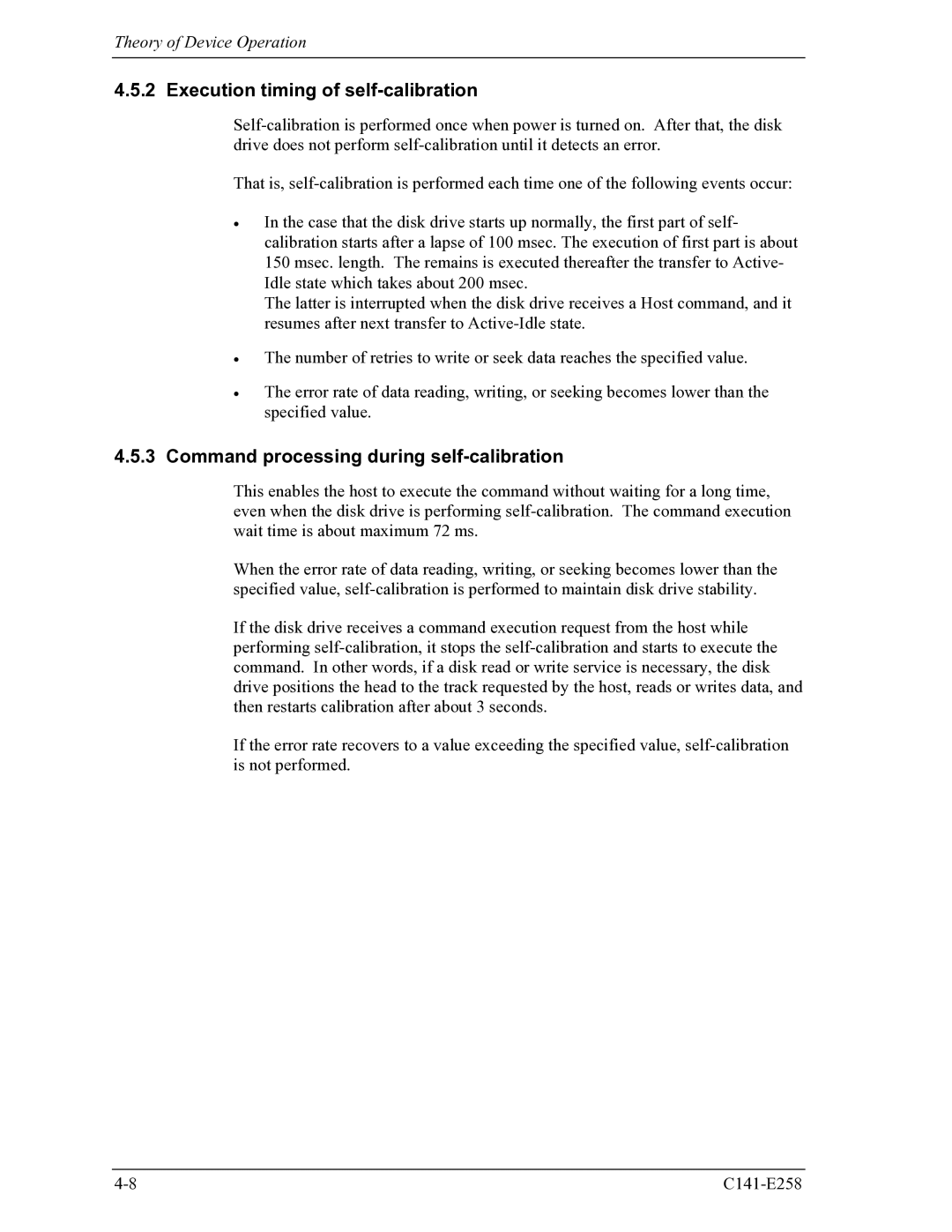 Fujitsu MHW2060AC, MHW2040AC manual Execution timing of self-calibration, Command processing during self-calibration 