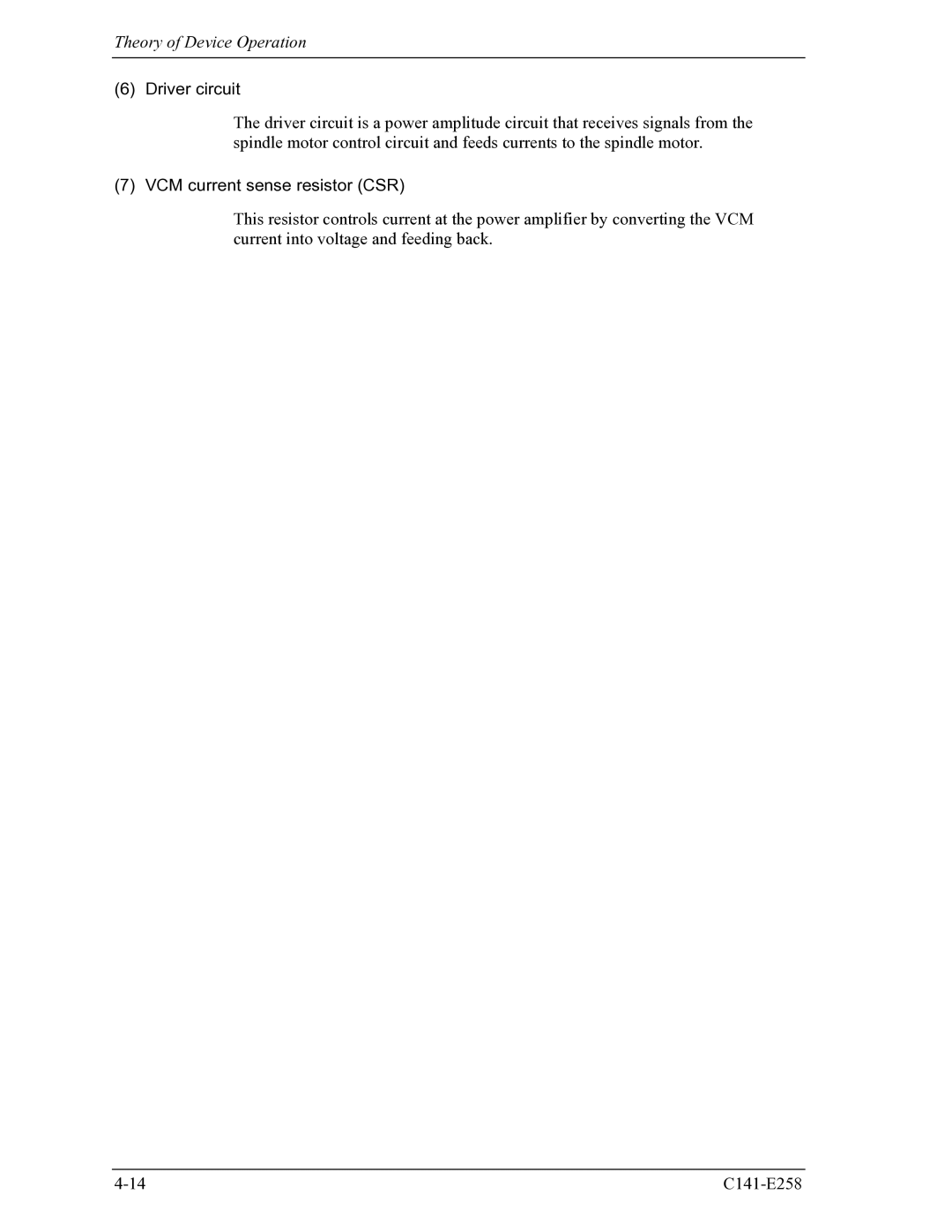 Fujitsu MHW2060AC, MHW2040AC manual Driver circuit, VCM current sense resistor CSR 