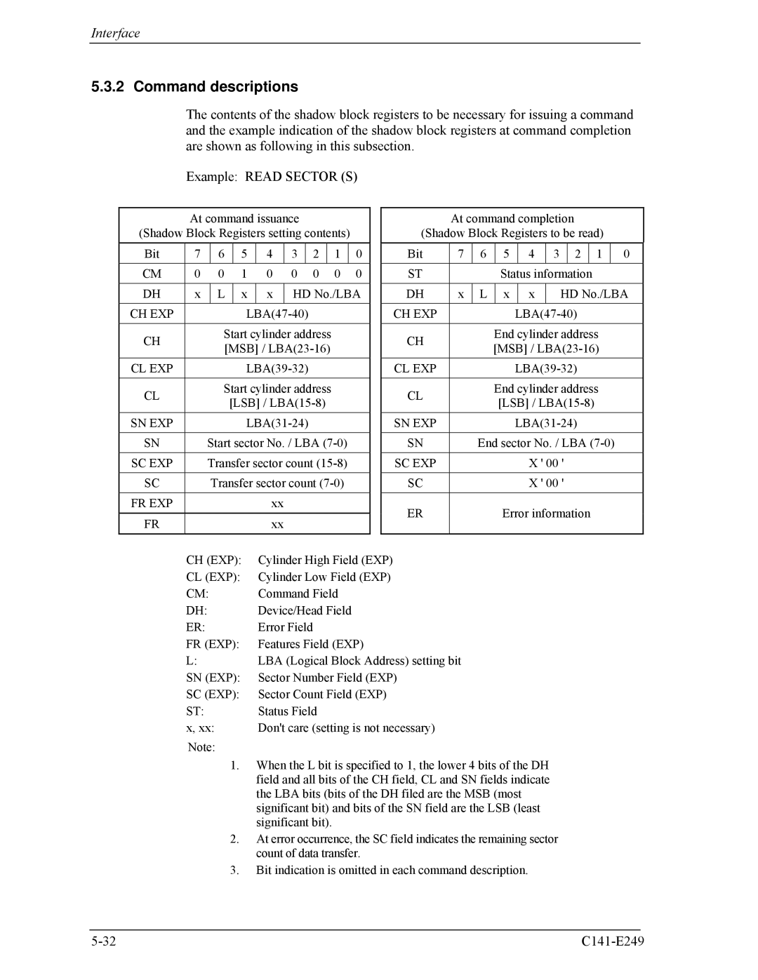 Fujitsu MHW2080BS, MHW2100BS, MHW2120BS, MHW2040BS, MHW2060BS manual Command descriptions 