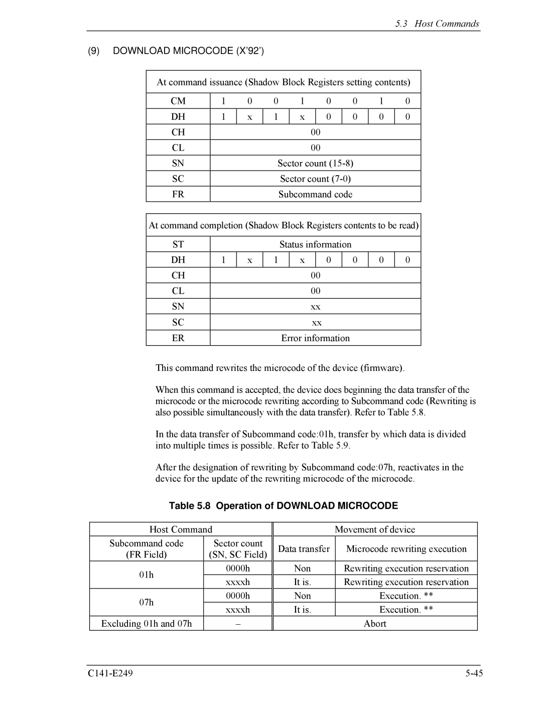 Fujitsu MHW2060BS, MHW2100BS, MHW2080BS, MHW2120BS, MHW2040BS manual Download Microcode X’92’, Operation of Download Microcode 