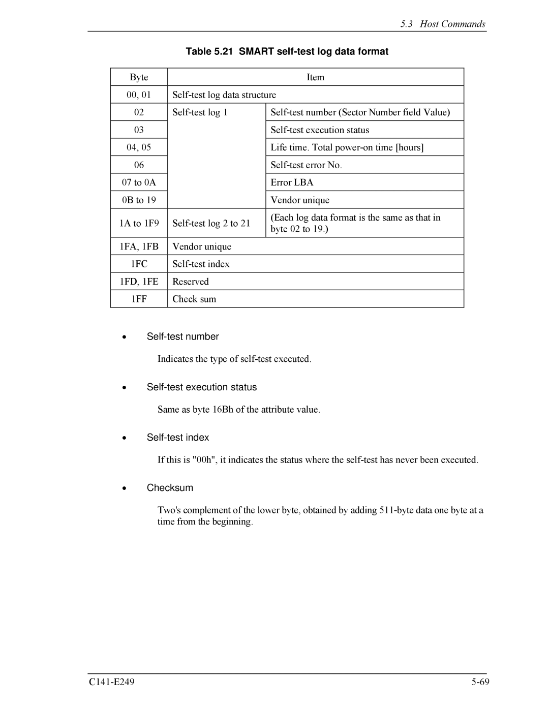 Fujitsu MHW2040BS, MHW2100BS, MHW2080BS, MHW2120BS, MHW2060BS manual Self-test number, Self-test index 