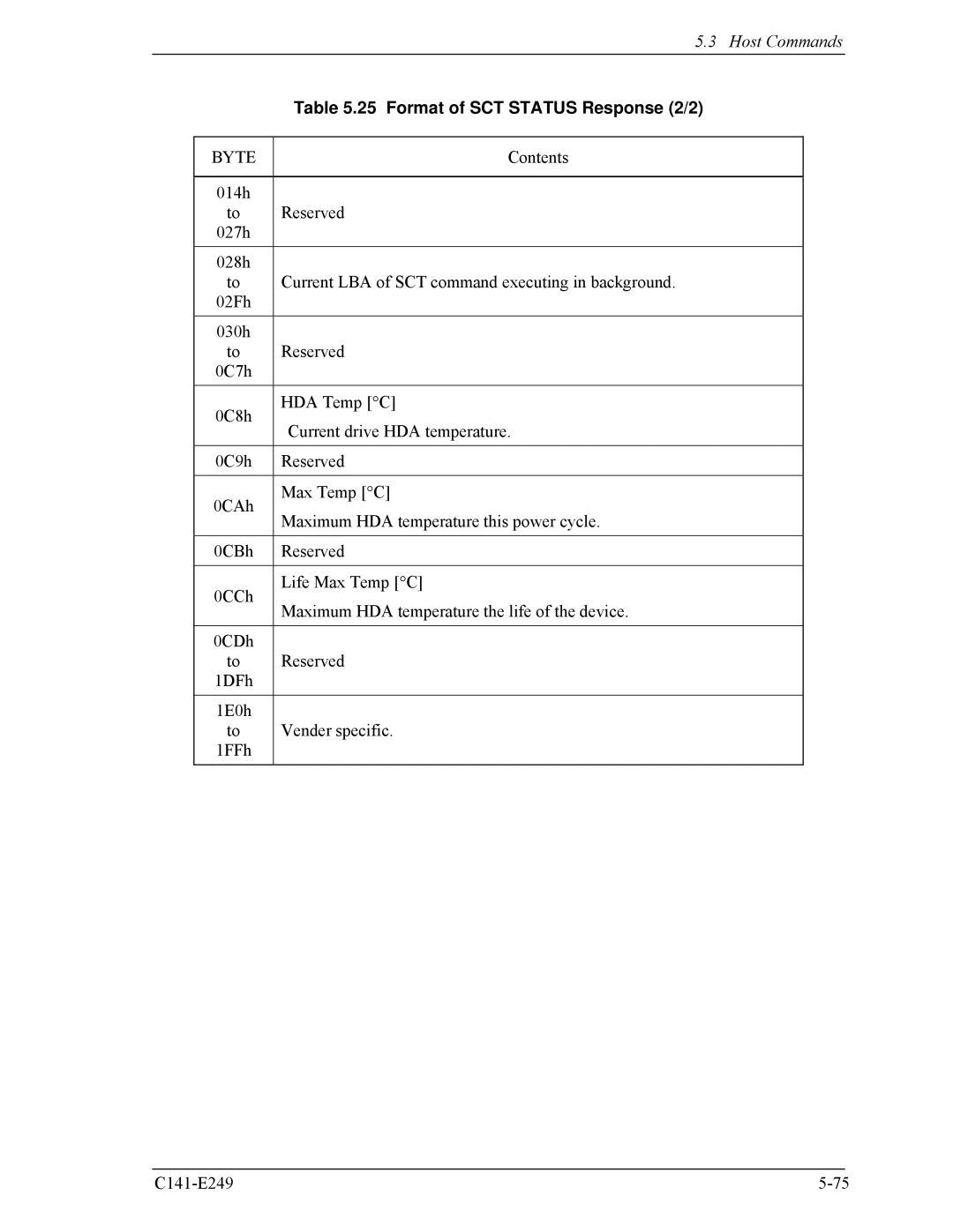 Fujitsu MHW2060BS, MHW2100BS, MHW2080BS, MHW2120BS, MHW2040BS manual Format of SCT Status Response 2/2 