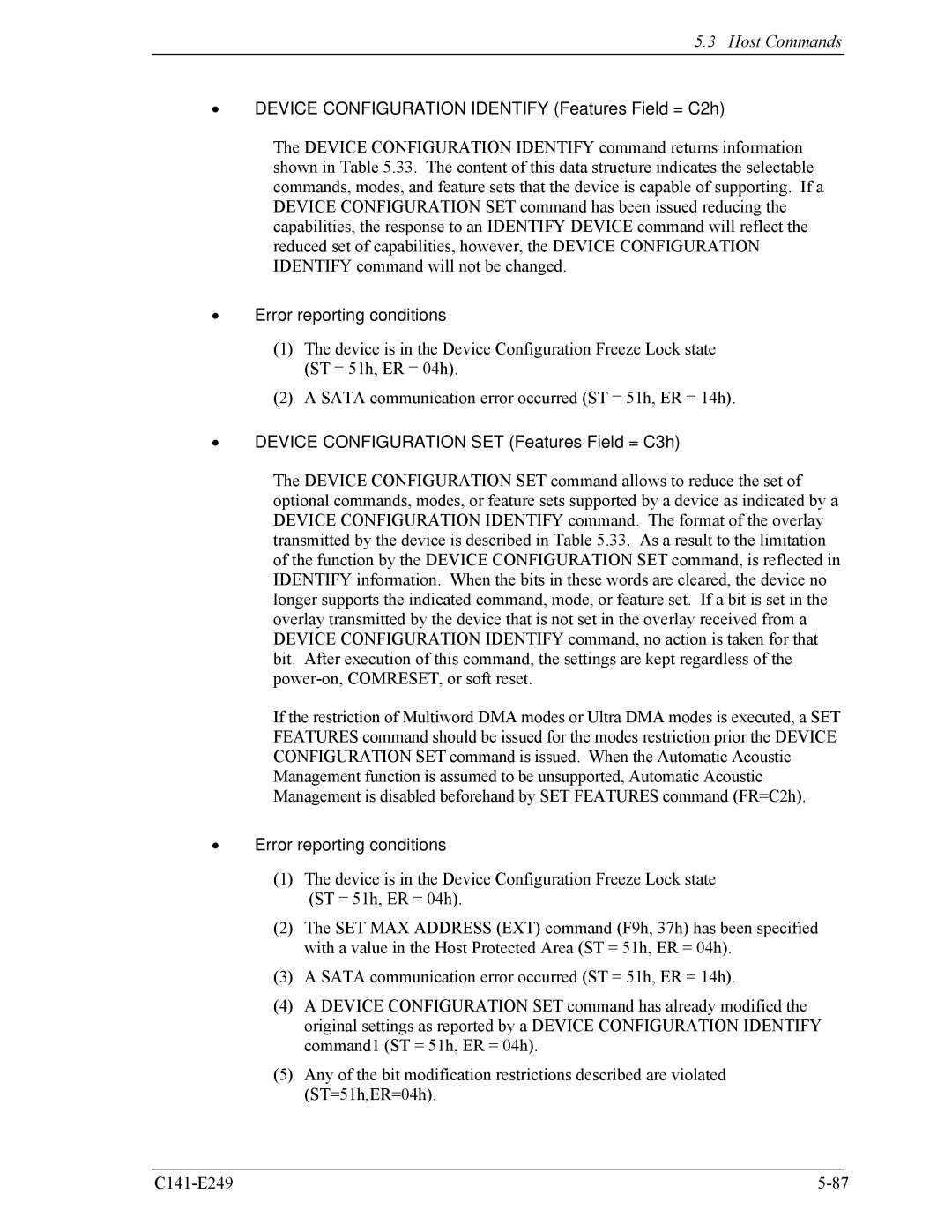 Fujitsu MHW2080BS manual Device Configuration Identify Features Field = C2h, Device Configuration SET Features Field = C3h 