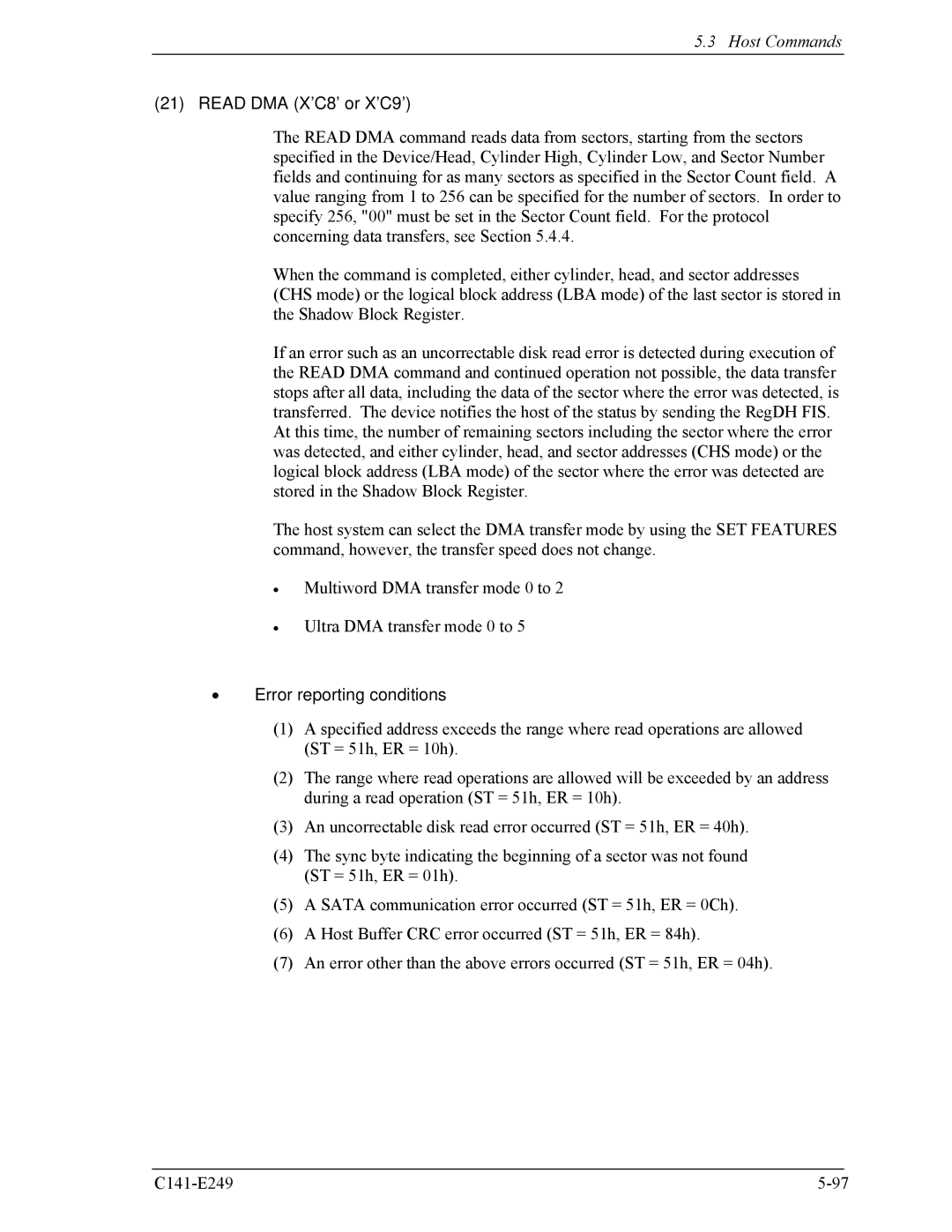 Fujitsu MHW2080BS, MHW2100BS, MHW2120BS, MHW2040BS, MHW2060BS manual Read DMA X’C8’ or X’C9’ 