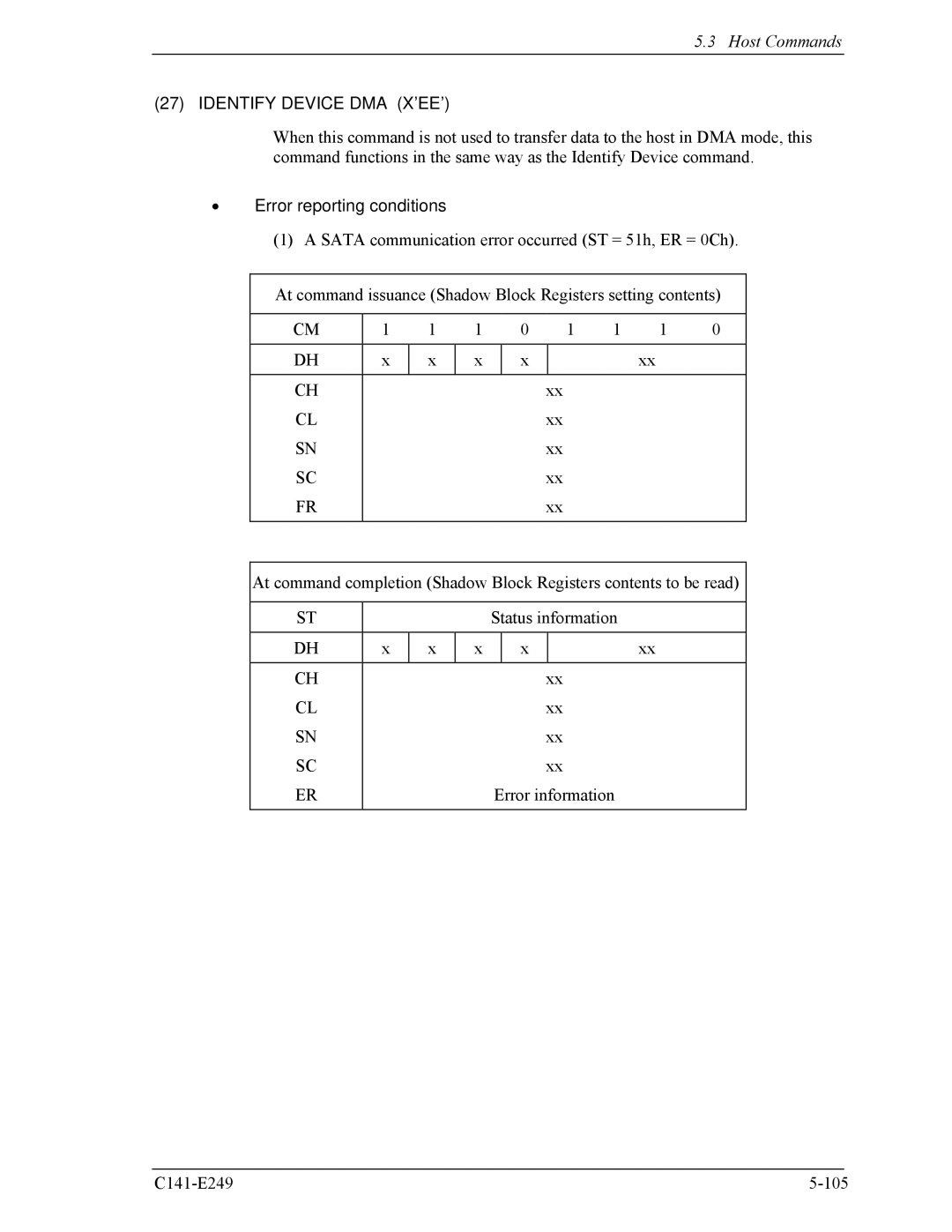 Fujitsu MHW2060BS, MHW2100BS, MHW2080BS, MHW2120BS, MHW2040BS manual Identify Device DMA X’EE’ 