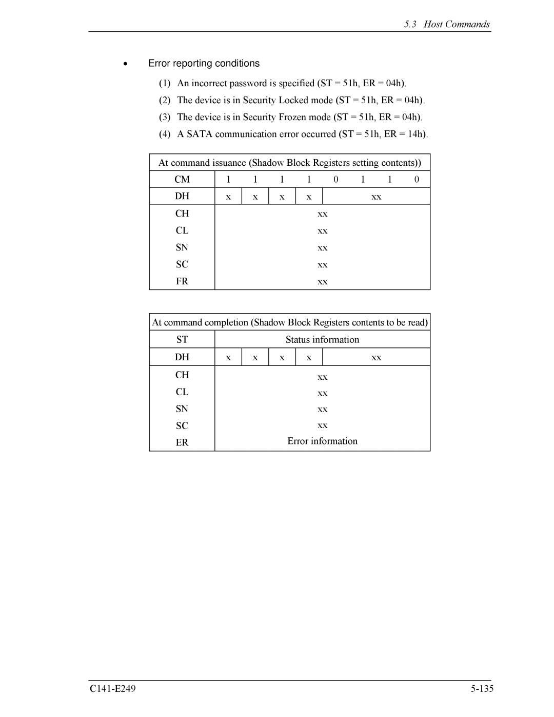 Fujitsu MHW2060BS, MHW2100BS, MHW2080BS, MHW2120BS, MHW2040BS manual Error reporting conditions 