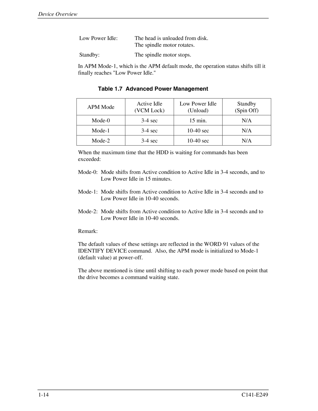 Fujitsu MHW2080BS, MHW2100BS, MHW2120BS, MHW2040BS, MHW2060BS manual Advanced Power Management 