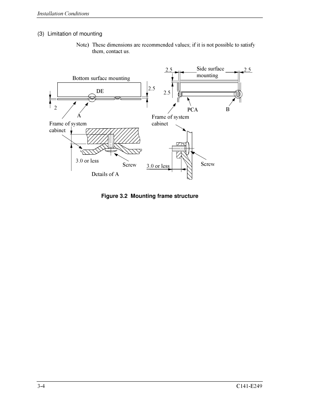 Fujitsu MHW2080BS, MHW2100BS, MHW2120BS, MHW2040BS, MHW2060BS manual Limitation of mounting, Pca 