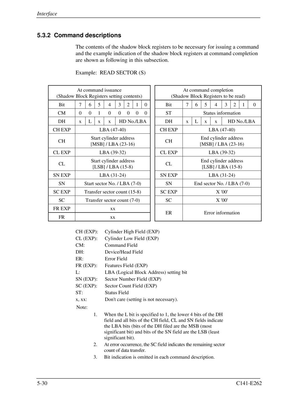 Fujitsu MHY2120BH, MHY2160BH, MHY2200BH, MHY2250BH, MHY2100BH, MHY2080BH, MHY2060BH, MHY2040BH manual Command descriptions 