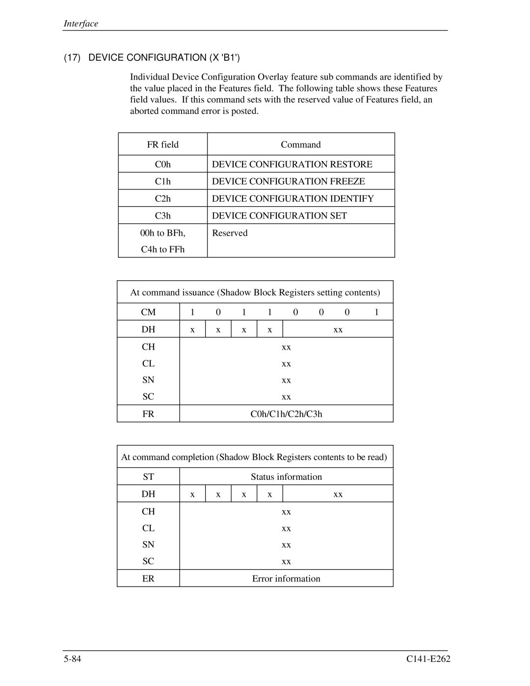 Fujitsu MHY2250BH, MHY2160BH manual Device Configuration X B1, Device Configuration Restore, Device Configuration Freeze 