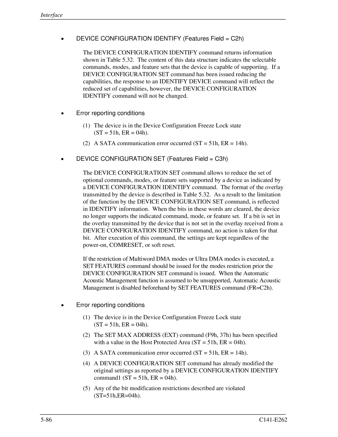 Fujitsu MHY2120BH manual Device Configuration Identify Features Field = C2h, Device Configuration SET Features Field = C3h 