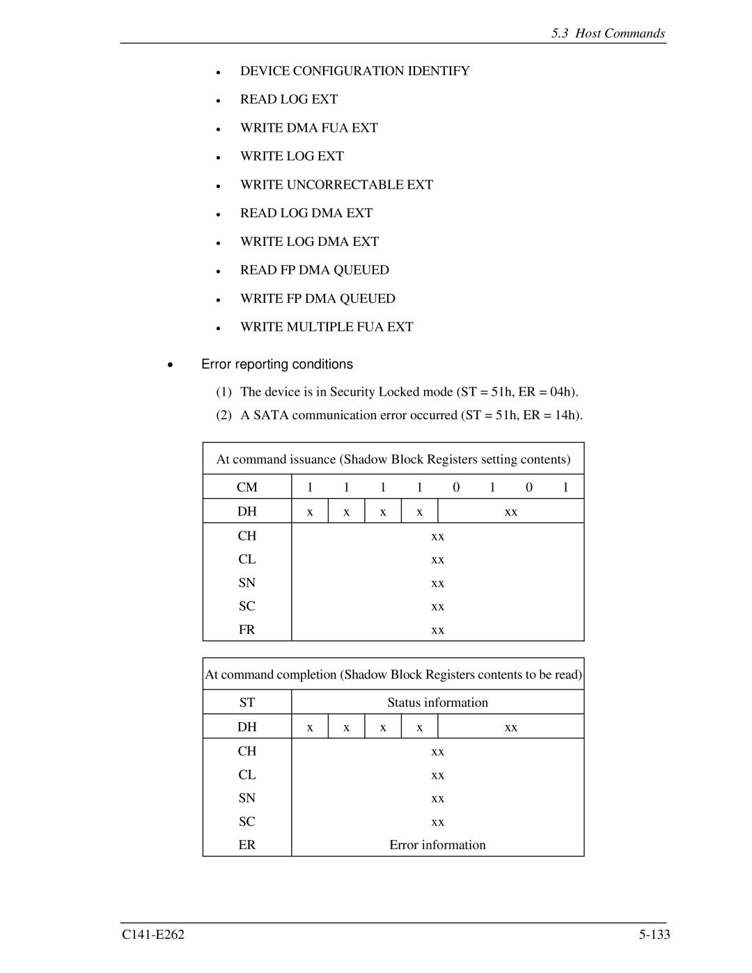 Fujitsu MHY2100BH, MHY2160BH, MHY2200BH, MHY2250BH, MHY2120BH, MHY2080BH, MHY2060BH, MHY2040BH manual Error reporting conditions 