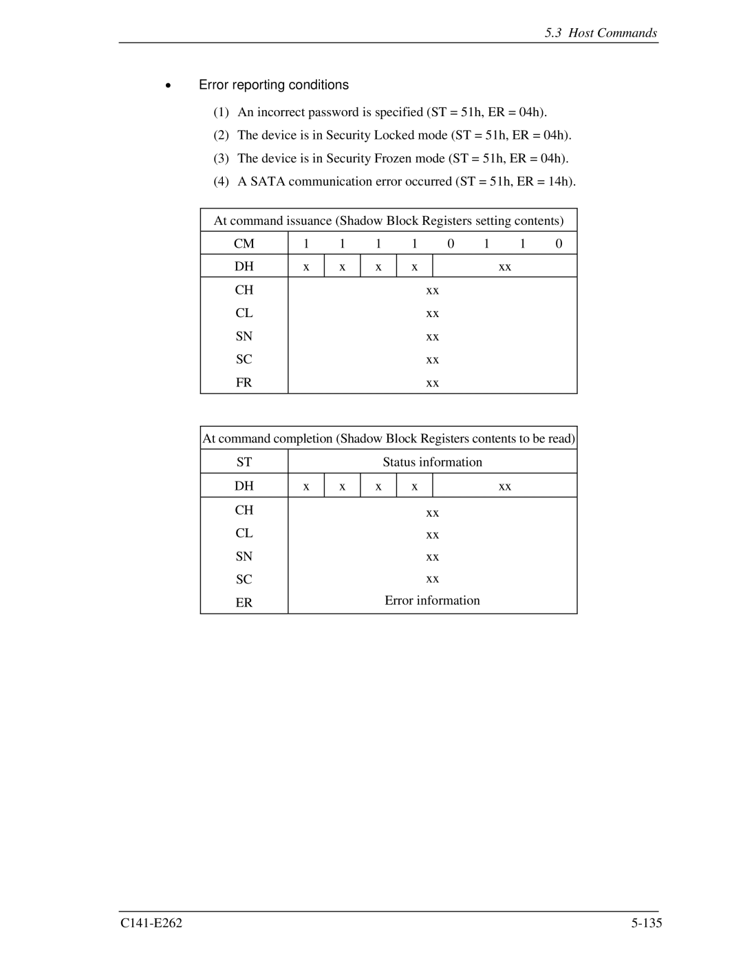 Fujitsu MHY2080BH, MHY2160BH, MHY2200BH, MHY2250BH, MHY2100BH, MHY2120BH, MHY2060BH, MHY2040BH manual Error reporting conditions 