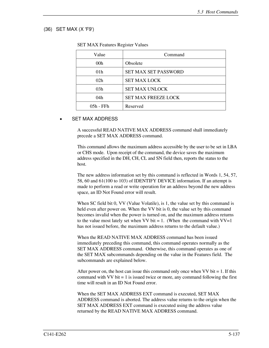 Fujitsu MHY2040BH, MHY2160BH, MHY2200BH, MHY2250BH, MHY2100BH, MHY2120BH, MHY2080BH, MHY2060BH SET MAX X F9, SET MAX Address 