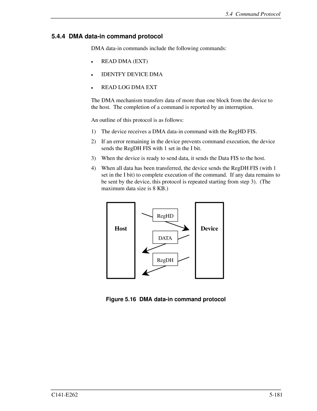 Fujitsu MHY2100BH, MHY2160BH, MHY2200BH manual DMA data-in command protocol, Read DMA EXT Identfy Device DMA Read LOG DMA EXT 