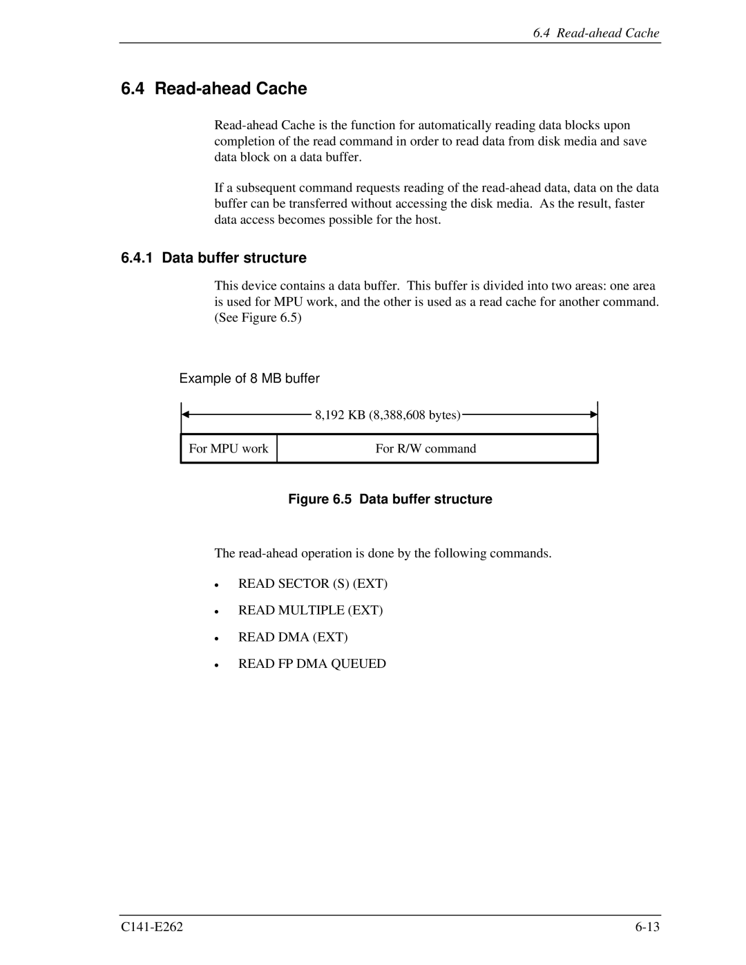 Fujitsu MHY2040BH, MHY2160BH, MHY2200BH Read-ahead Cache, Data buffer structure, Example of 8 MB buffer, Read Sector S EXT 