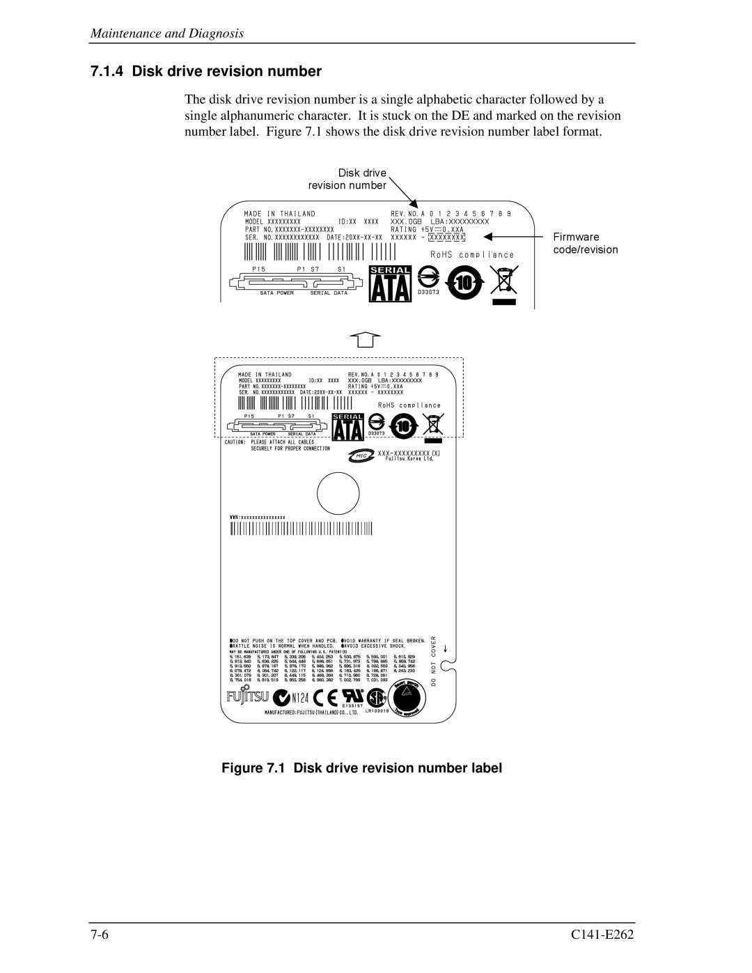 Fujitsu MHY2060BH, MHY2160BH, MHY2200BH, MHY2250BH, MHY2100BH, MHY2120BH, MHY2080BH manual Disk drive revision number label 