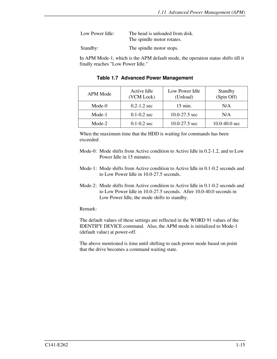 Fujitsu MHY2040BH, MHY2160BH, MHY2200BH, MHY2250BH, MHY2100BH, MHY2120BH, MHY2080BH, MHY2060BH manual Advanced Power Management 