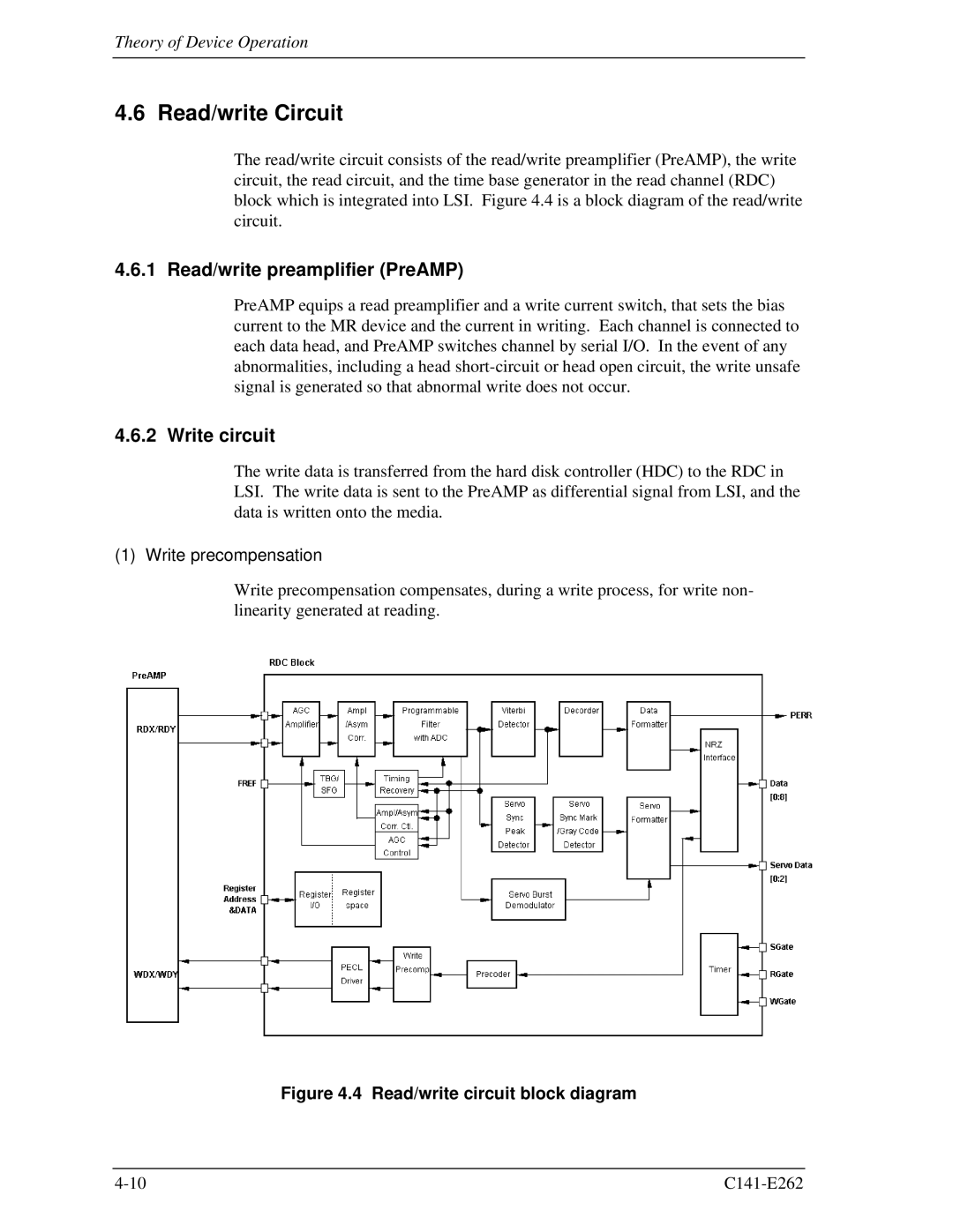 Fujitsu MHY2120BH, MHY2160BH manual Read/write Circuit, Read/write preamplifier PreAMP, Write circuit, Write precompensation 