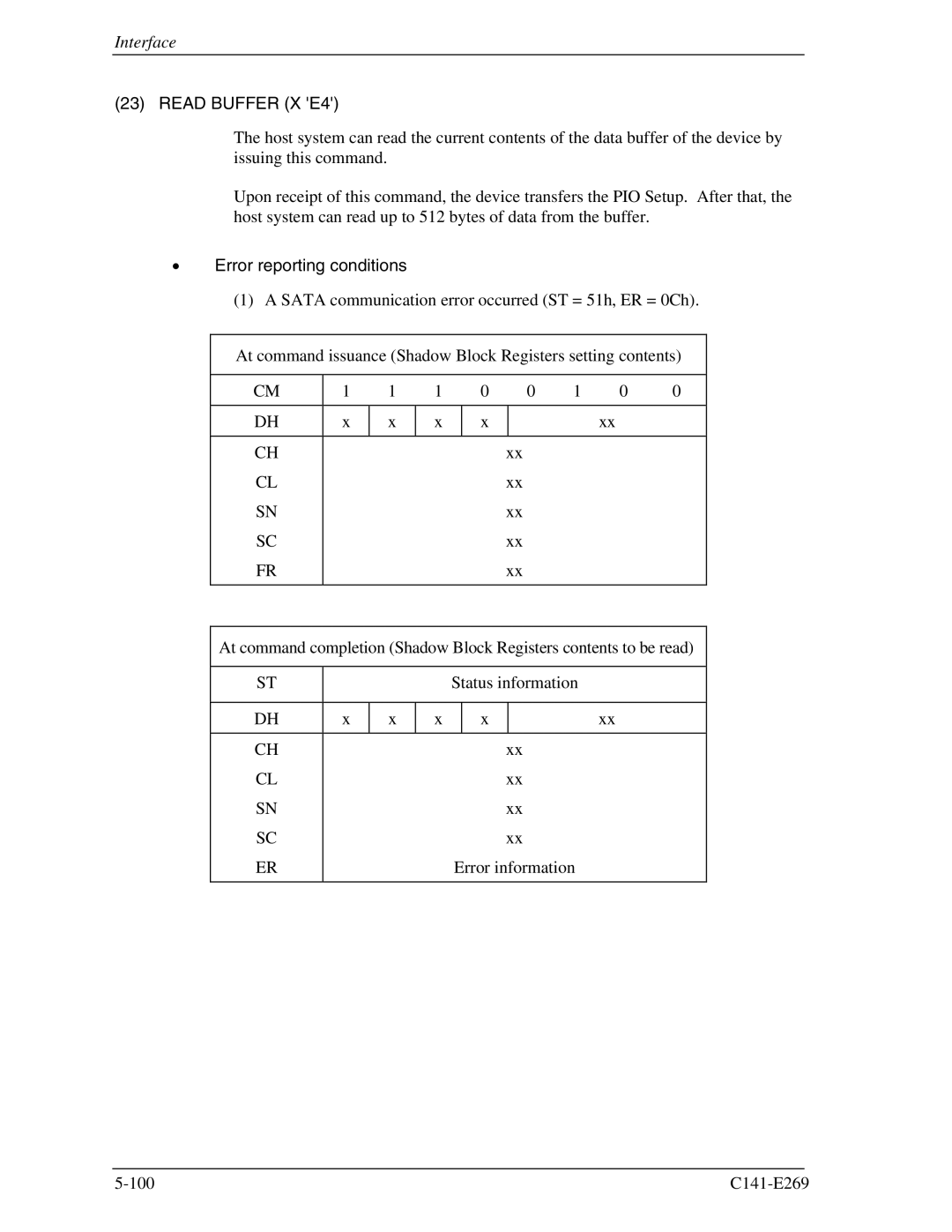 Fujitsu MHY2040BS, MHY2160BS, MHY2200BS, MHY2120BS, MHY2080BS, MHY2060BS, MHY2100BS manual Read Buffer X E4 