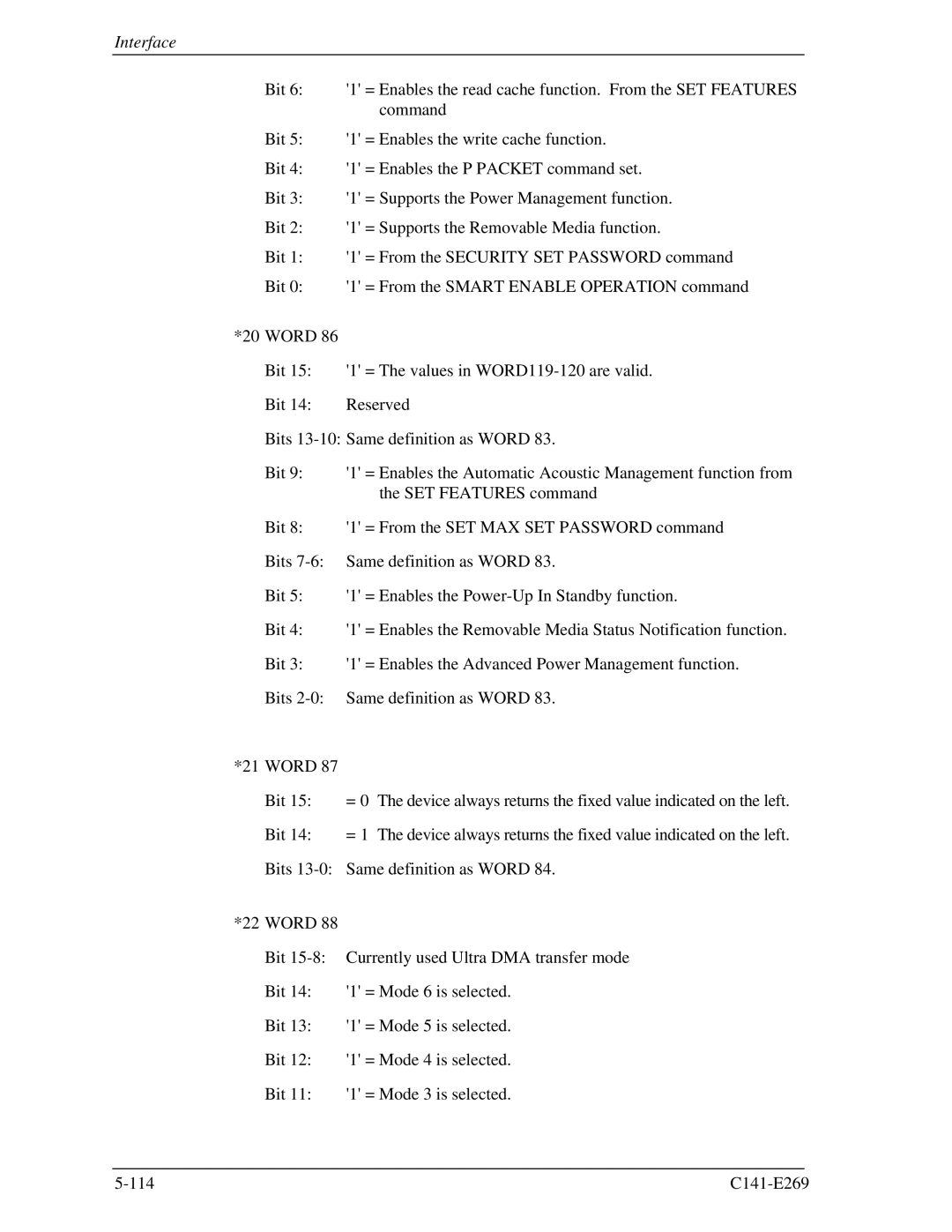 Fujitsu MHY2040BS, MHY2160BS, MHY2200BS, MHY2120BS, MHY2080BS manual = Enables the read cache function. From the SET Features 