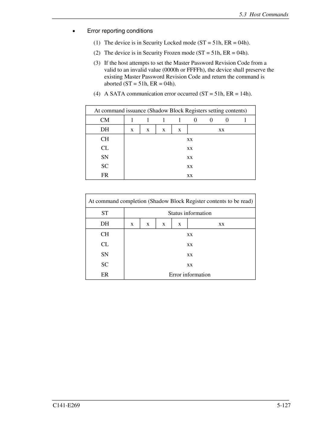 Fujitsu MHY2120BS, MHY2160BS, MHY2200BS, MHY2040BS, MHY2080BS, MHY2060BS, MHY2100BS manual Error reporting conditions 