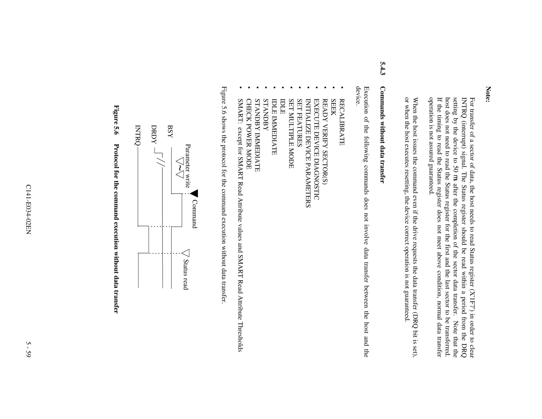 Fujitsu MPA3043AT, MPA3052AT, MPA3026AT, MPA3035AT, MPA3017AT manual Commands without data transfer, BSY Drdy Intrq 