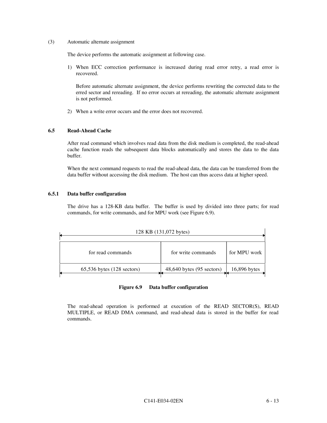 Fujitsu MPA3035AT, MPA3043AT, MPA3052AT, MPA3026AT, MPA3017AT manual Data buffer configuration 