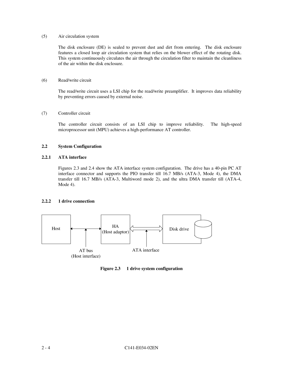 Fujitsu MPA3052AT, MPA3043AT, MPA3026AT, MPA3035AT, MPA3017AT manual System Configuration ATA interface, 2 1 drive connection 