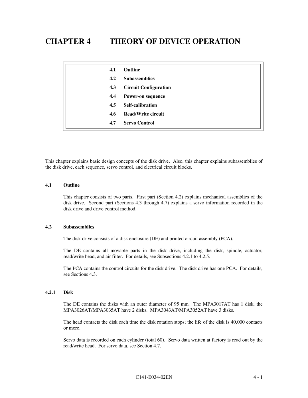 Fujitsu MPA3043AT, MPA3052AT, MPA3026AT, MPA3035AT, MPA3017AT manual Outline, Disk 