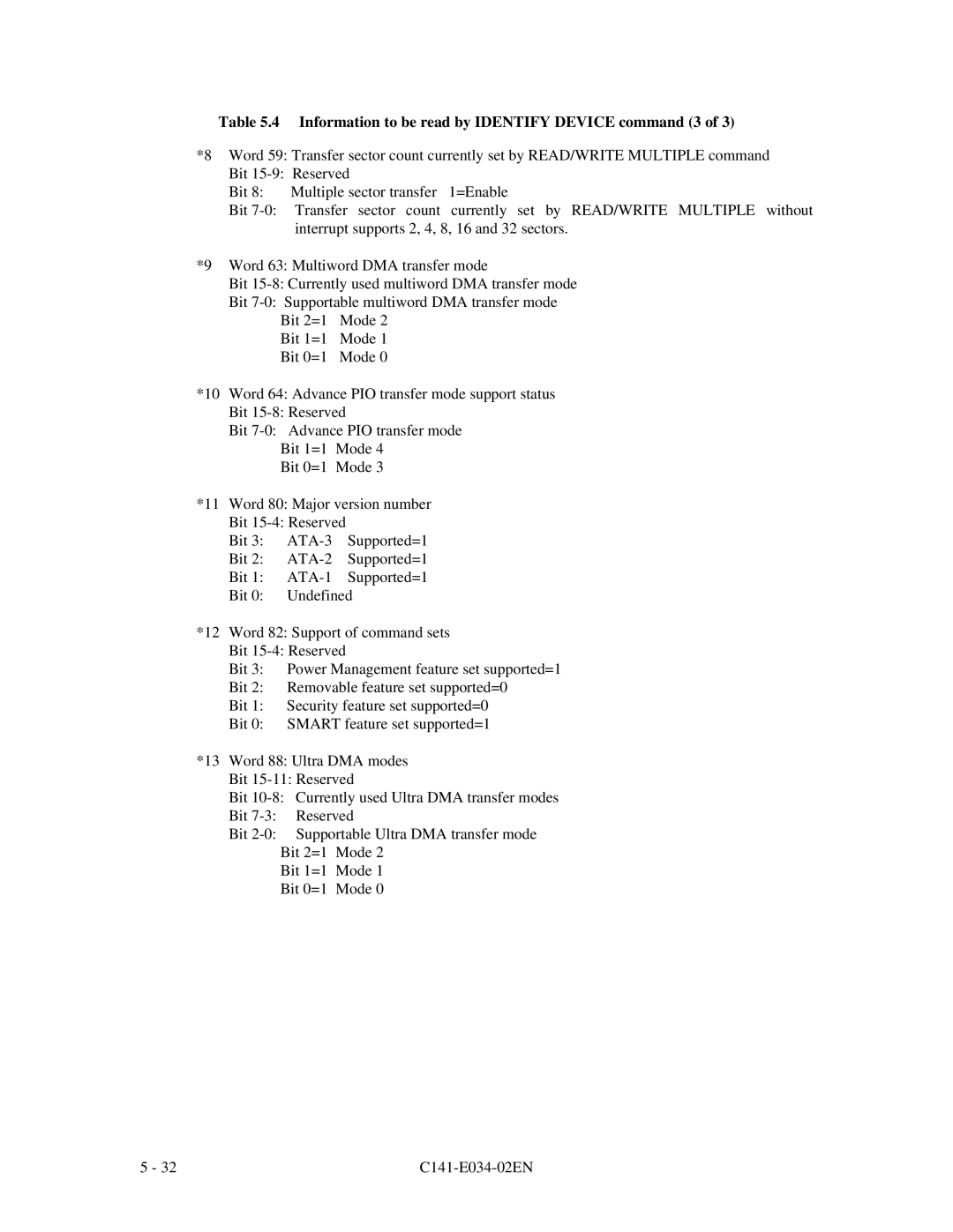 Fujitsu MPA3035AT, MPA3043AT, MPA3052AT, MPA3026AT, MPA3017AT manual Information to be read by Identify Device command 3 