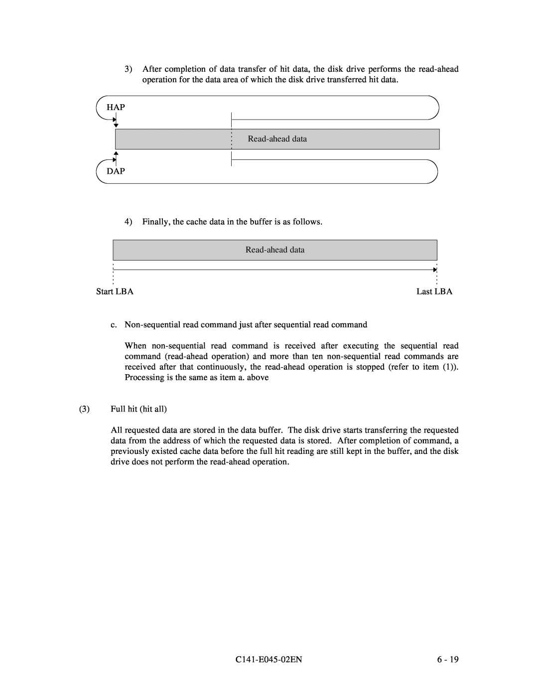 Fujitsu MPB3043AT HAP Read-ahead data DAP, Finally, the cache data in the buffer is as follows Read-ahead data, Start LBA 