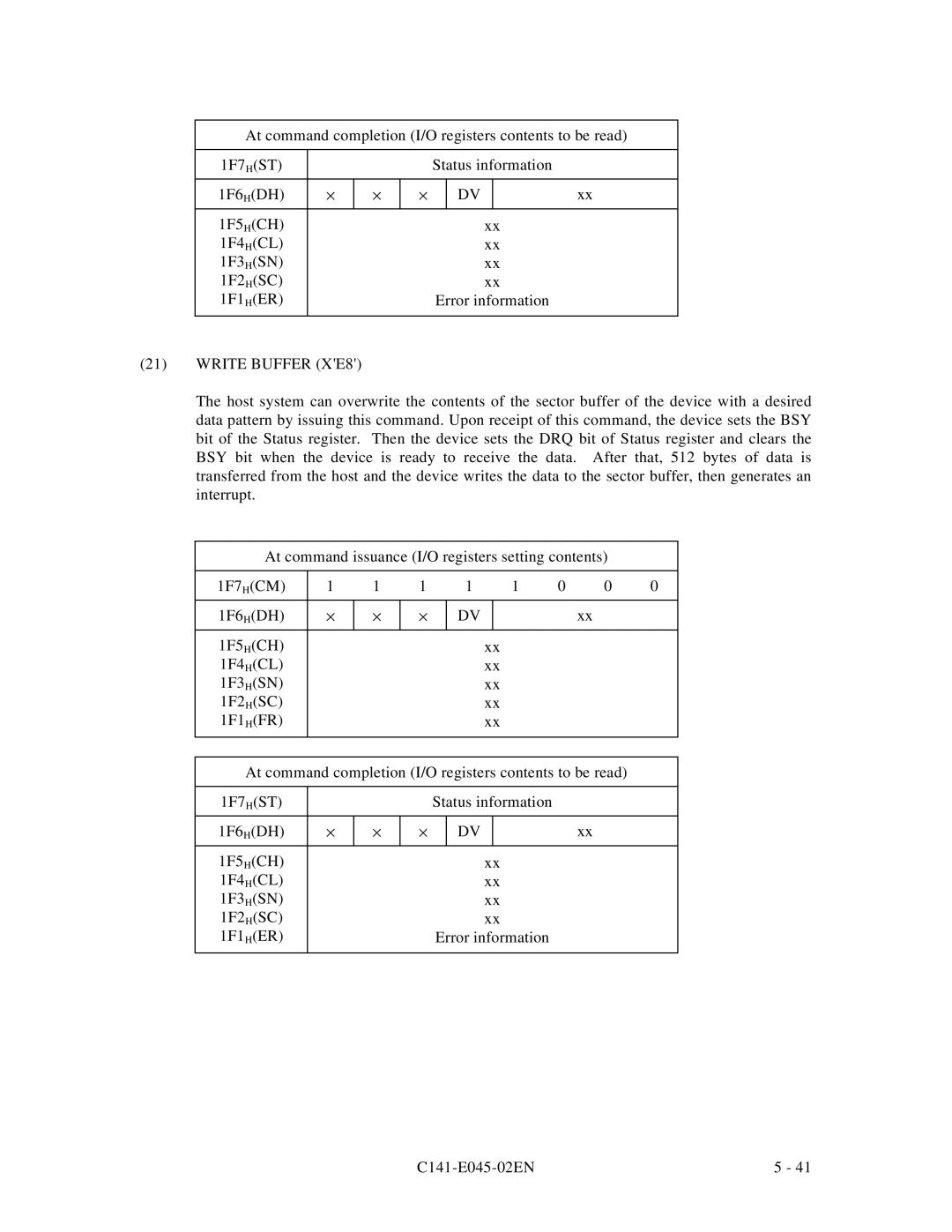 Fujitsu MPB3032AT, MPB3054AT, MPB3052AT, MPB3021AT, MPB3043AT manual Write Buffer XE8 