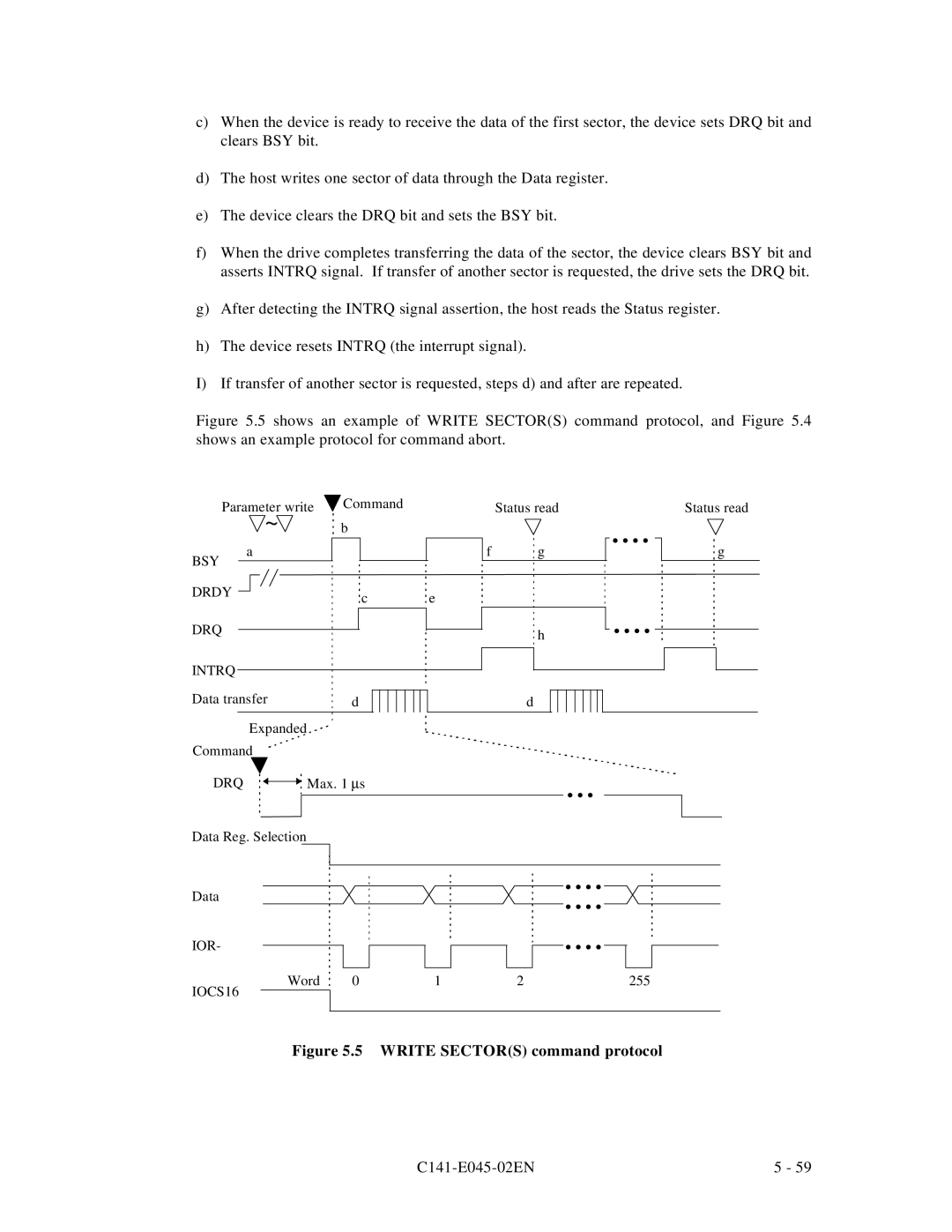 Fujitsu MPB3043AT, MPB3054AT, MPB3032AT, MPB3052AT, MPB3021AT manual Write Sectors command protocol 