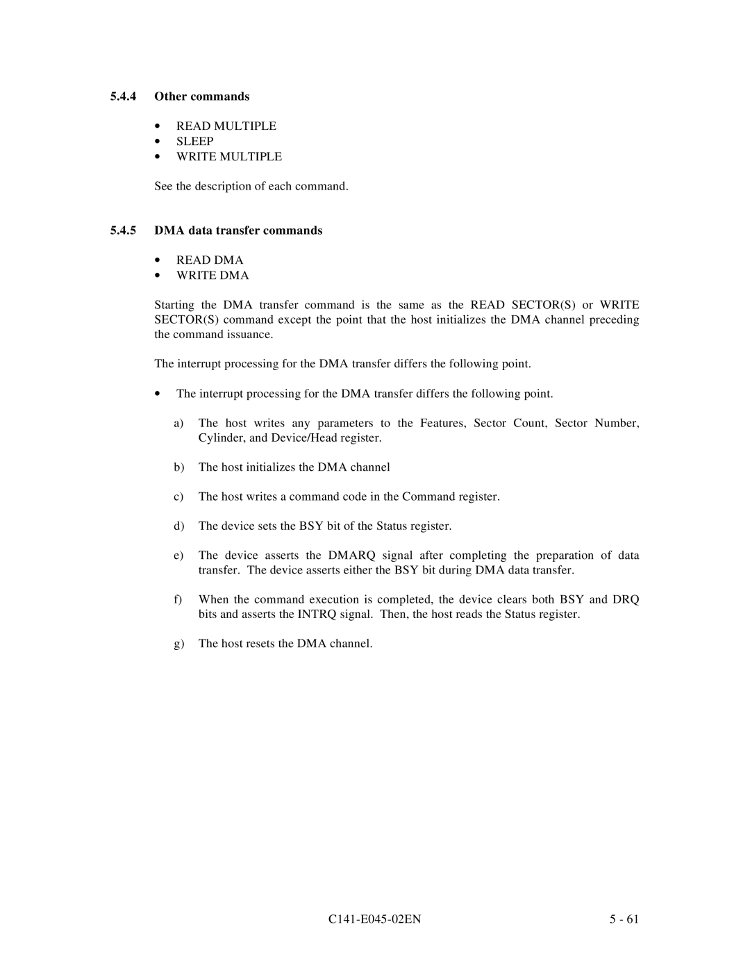 Fujitsu MPB3032AT, MPB3054AT manual Other commands, ∙ Read Multiple ∙ Sleep ∙ Write Multiple, DMA data transfer commands 