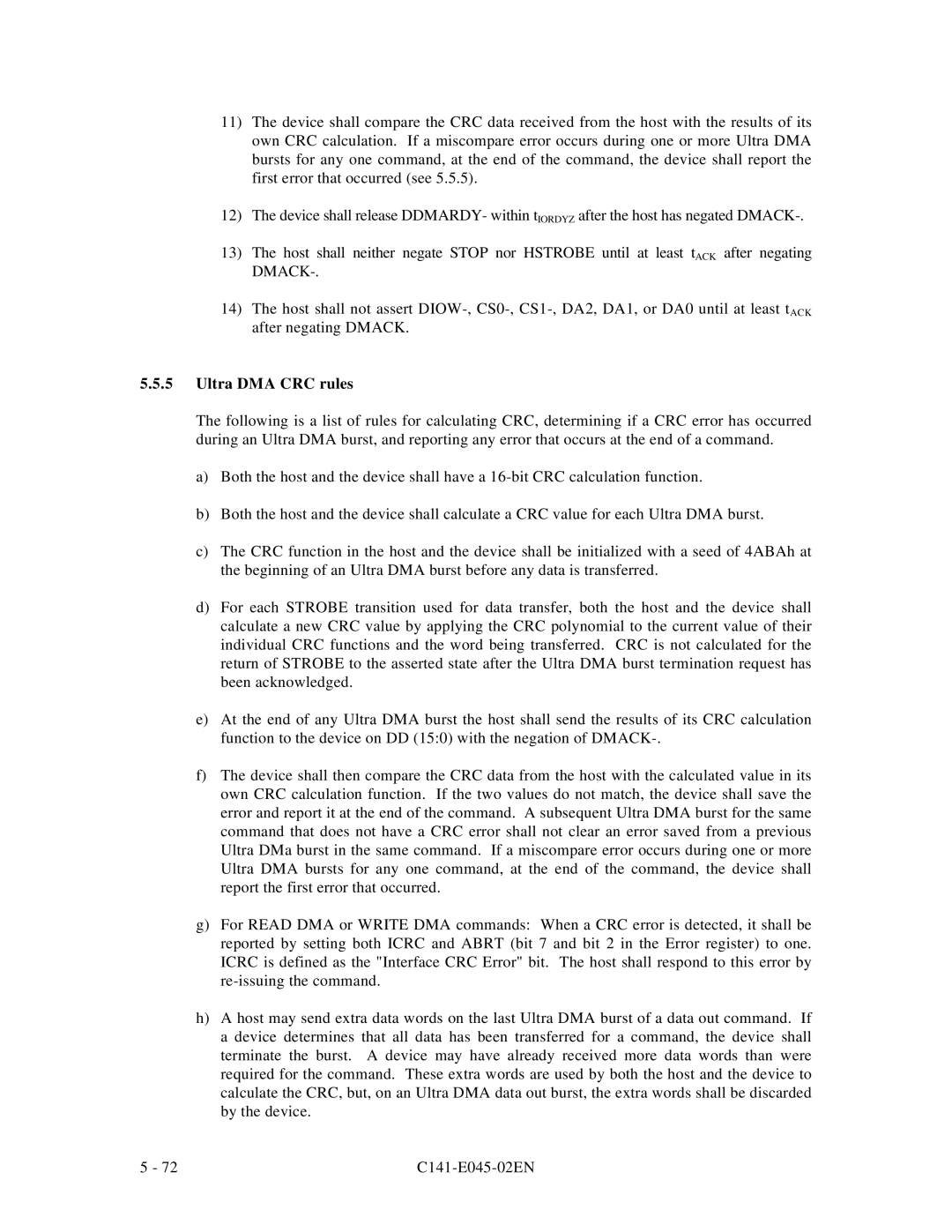 Fujitsu MPB3052AT, MPB3054AT, MPB3032AT, MPB3021AT, MPB3043AT manual Ultra DMA CRC rules 