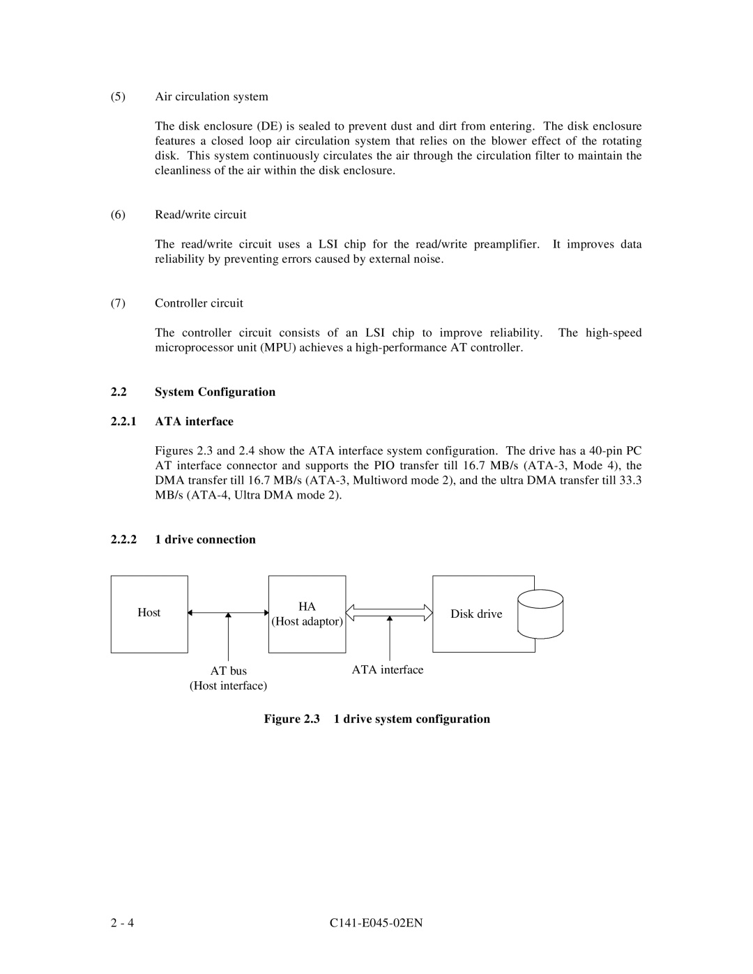 Fujitsu MPB3043AT, MPB3054AT, MPB3032AT, MPB3052AT, MPB3021AT manual System Configuration ATA interface, 2 1 drive connection 